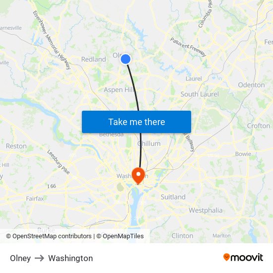 Olney to Washington map