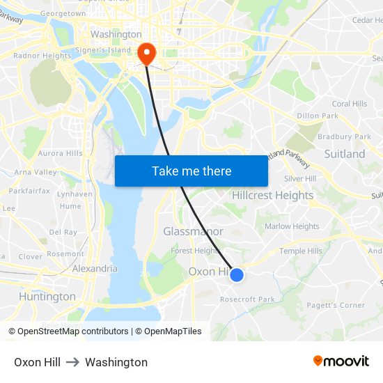 Oxon Hill to Washington map