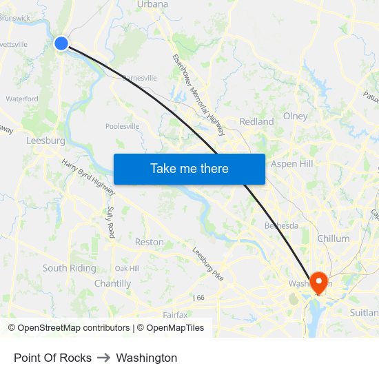 Point Of Rocks to Washington map