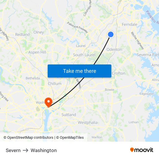 Severn to Washington map