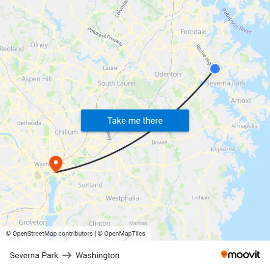 Severna Park to Washington map