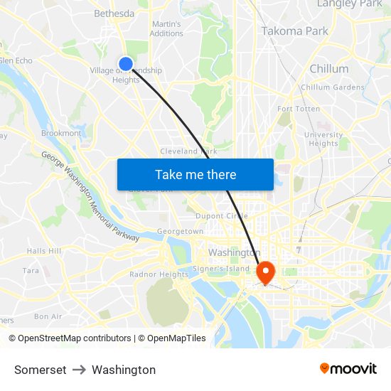 Somerset to Washington map