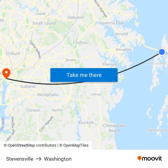 Stevensville to Washington map