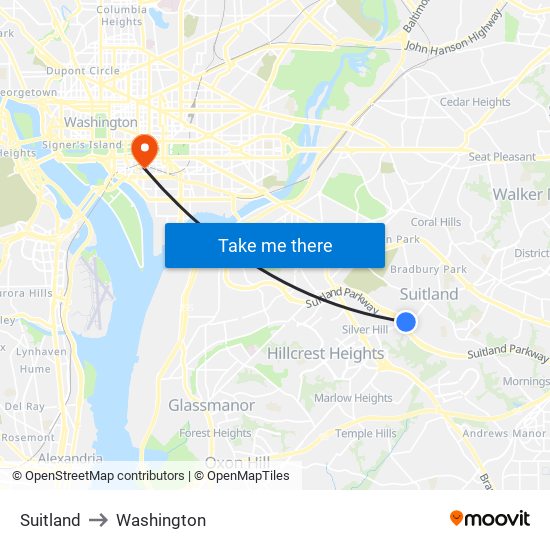 Suitland to Washington map