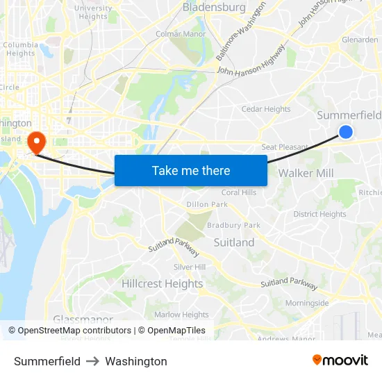 Summerfield to Washington map