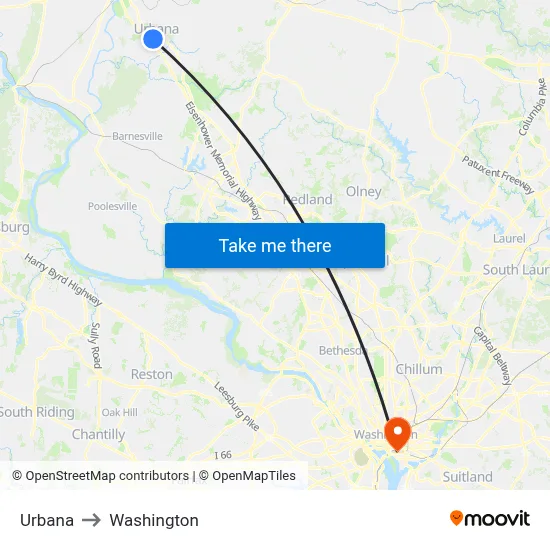 Urbana to Washington map