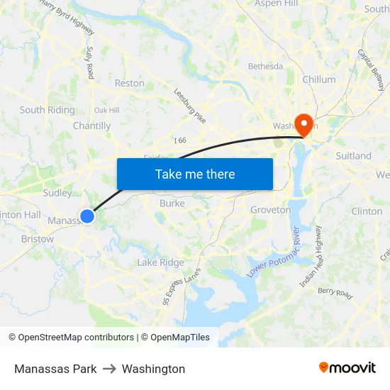 Manassas Park to Washington map