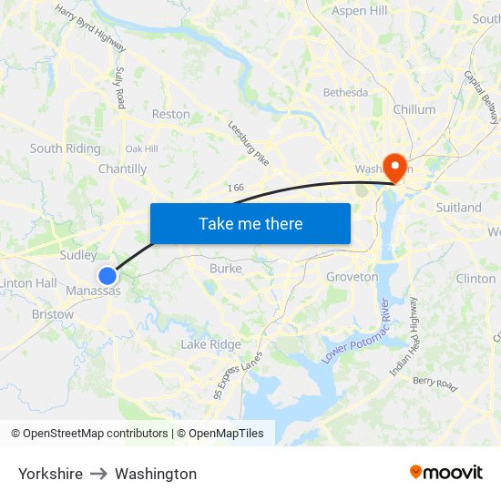 Yorkshire to Washington map