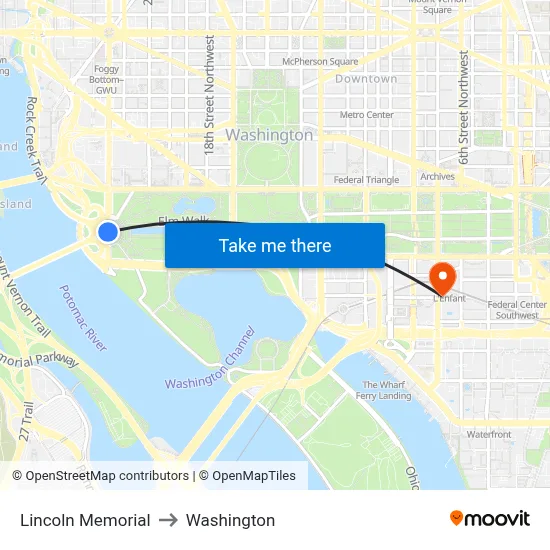 Lincoln Memorial to Washington map