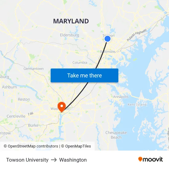 Towson University to Washington map