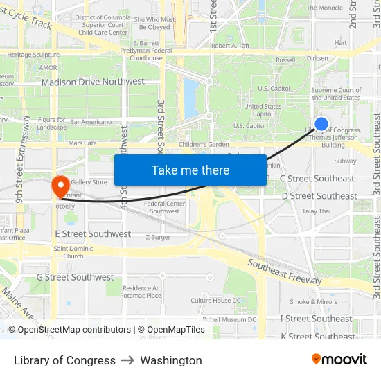 Library of Congress to Washington map