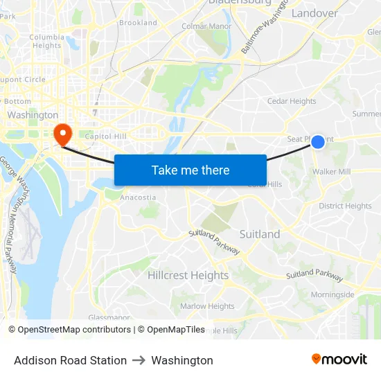 Addison Road Station to Washington map