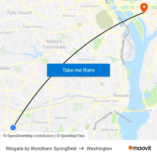 Wingate by Wyndham Springfield to Washington map