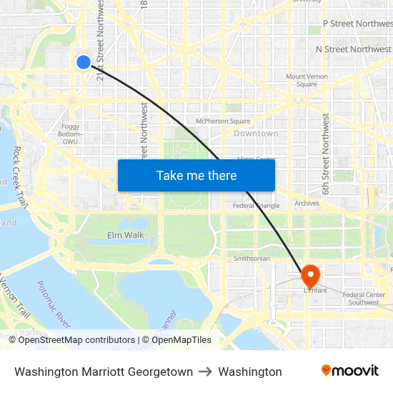 Washington Marriott Georgetown to Washington map
