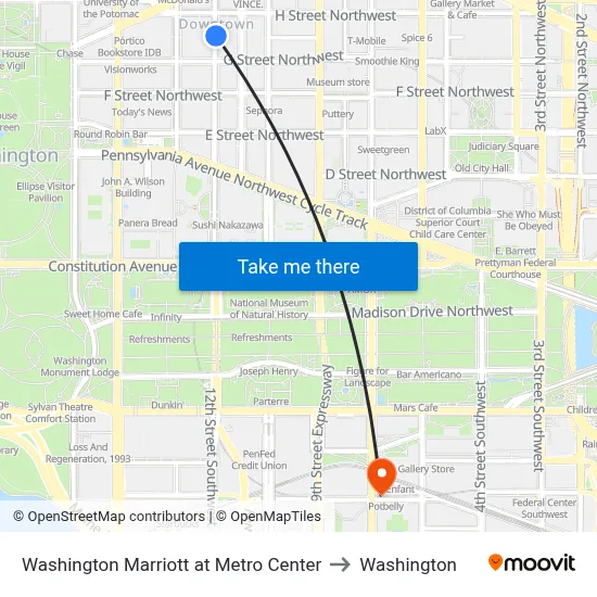 Washington Marriott at Metro Center to Washington map