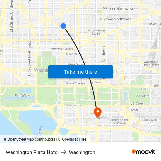 Washington Plaza Hotel to Washington map