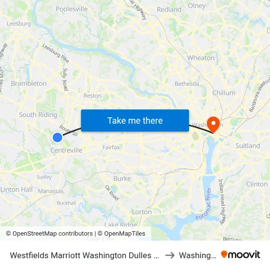 Westfields Marriott Washington Dulles Chantilly to Washington map