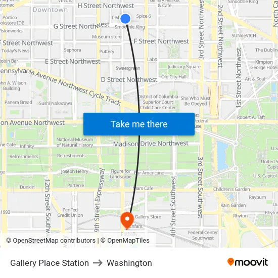 Gallery Place Station to Washington map