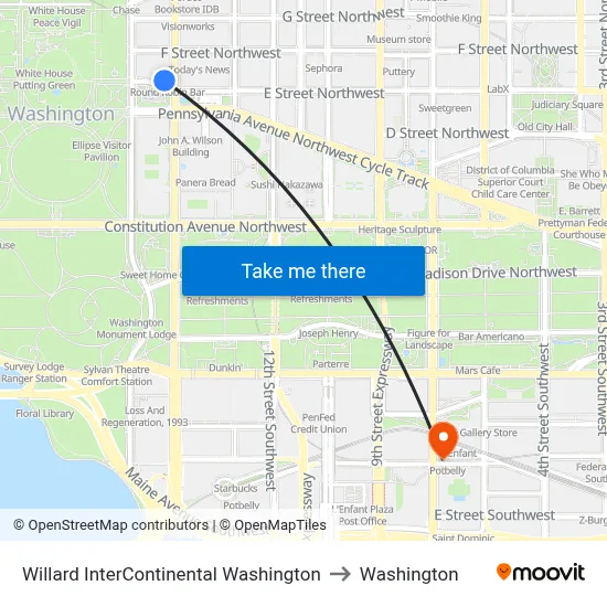 Willard InterContinental Washington to Washington map