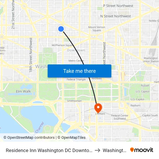 Residence Inn Washington DC Downtown to Washington map