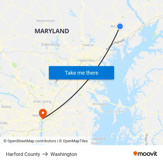 Harford County to Washington map