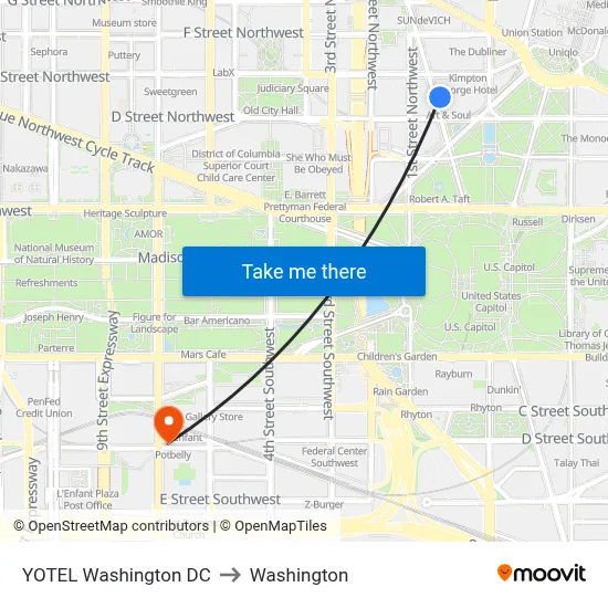 YOTEL Washington DC to Washington map