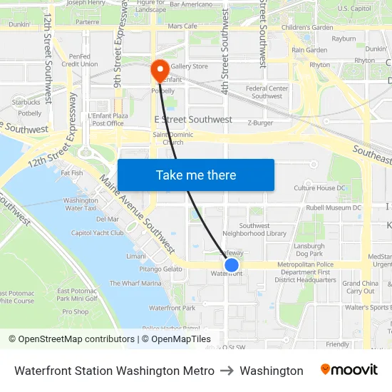 Waterfront Station Washington Metro to Washington map