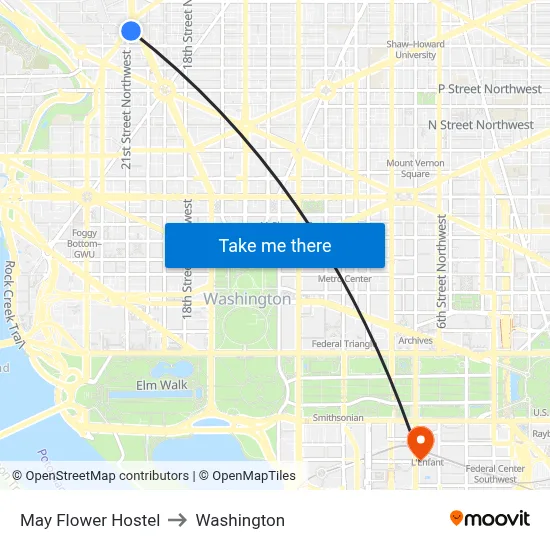 May Flower Hostel to Washington map