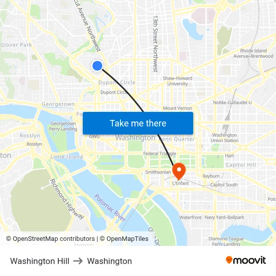 Washington Hill to Washington map