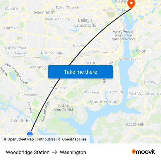 Woodbridge Station to Washington map