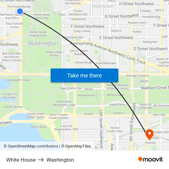 White House to Washington map