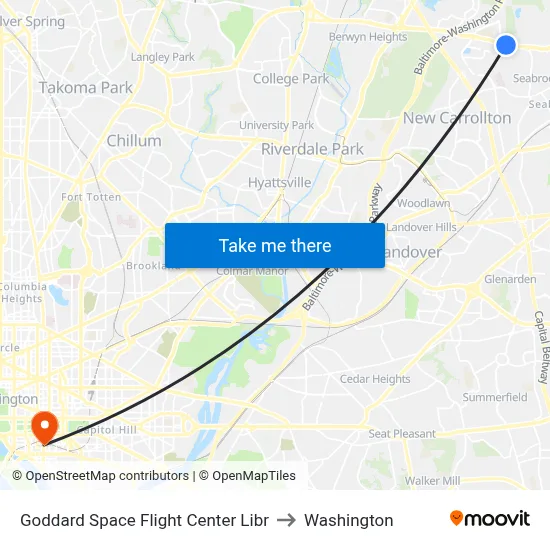Goddard Space Flight Center Libr to Washington map