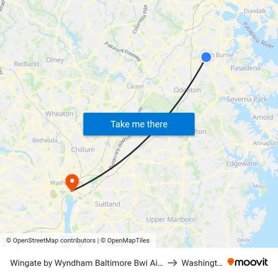 Wingate by Wyndham Baltimore Bwi Airport to Washington map
