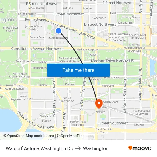 Waldorf Astoria Washington Dc to Washington map