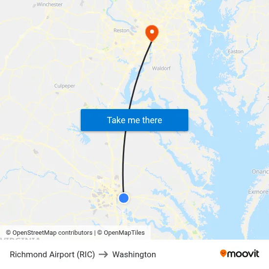 Richmond Airport (RIC) to Washington map