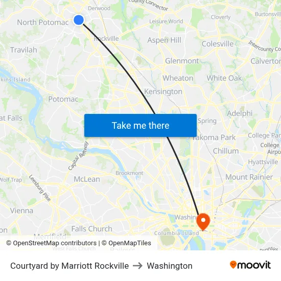 Courtyard by Marriott Rockville to Washington map