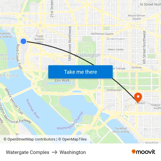 Watergate Complex to Washington map