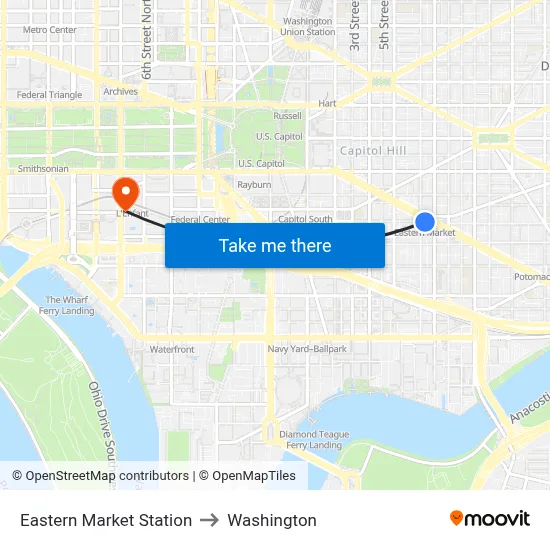 Eastern Market Station to Washington map