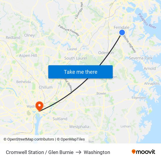 Cromwell Station / Glen Burnie to Washington map