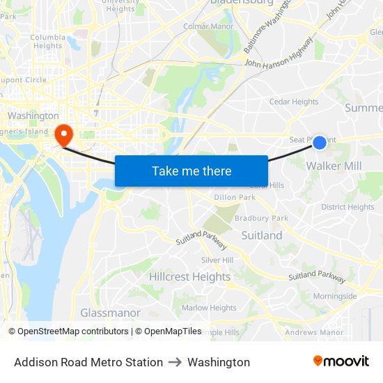 Addison Road Metro Station to Washington map