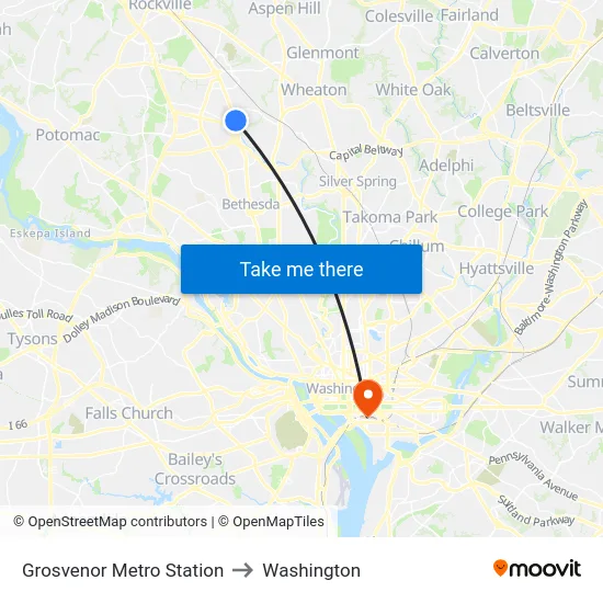 Grosvenor Metro Station to Washington map