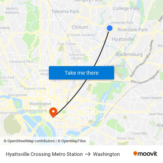 Hyattsville Crossing Metro Station to Washington map