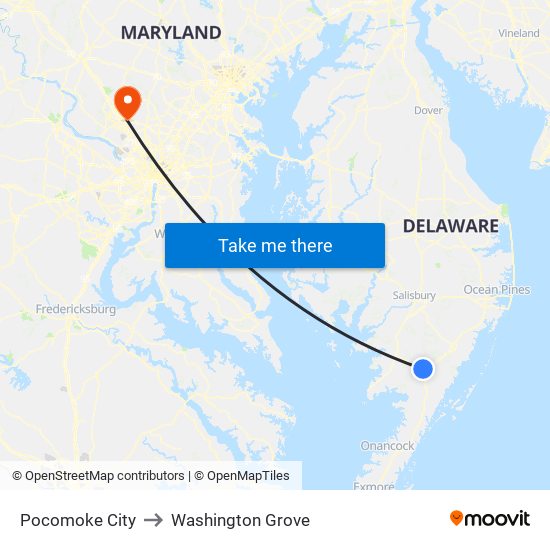 Pocomoke City to Washington Grove map