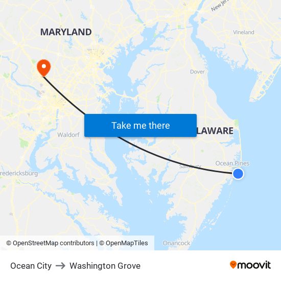 Ocean City to Washington Grove map