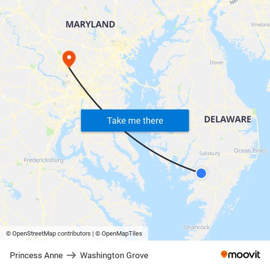 Princess Anne to Washington Grove map