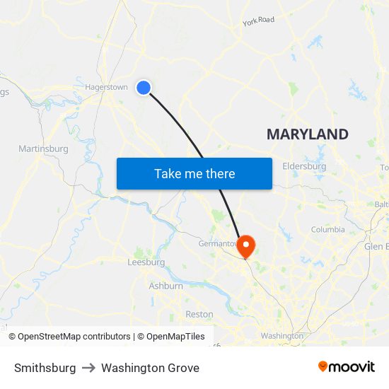 Smithsburg to Washington Grove map