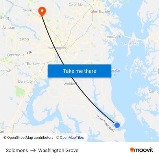 Solomons to Washington Grove map