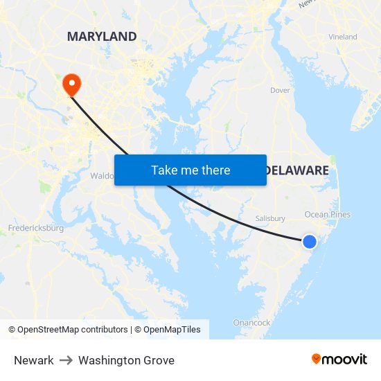 Newark to Washington Grove map