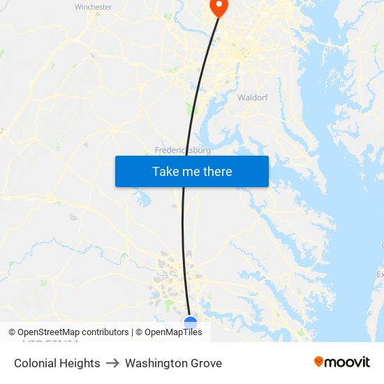 Colonial Heights to Washington Grove map