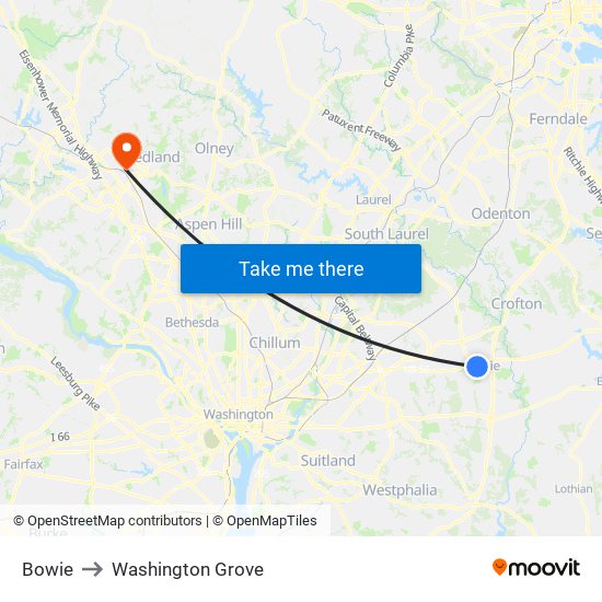 Bowie to Washington Grove map